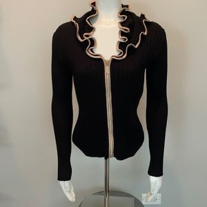 Belldini Black Ribbed Zipped Sweater with Sculptural Collar L